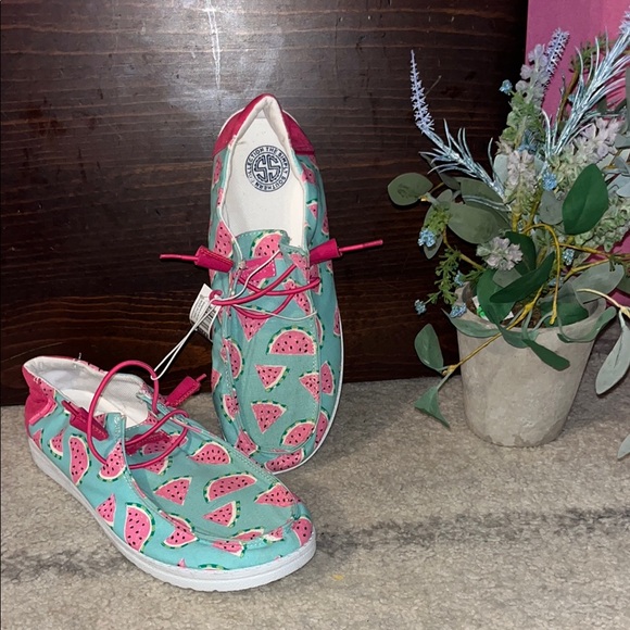 Simply Southern Shoes - Simply Southern Pink and Green Watermelon Flats